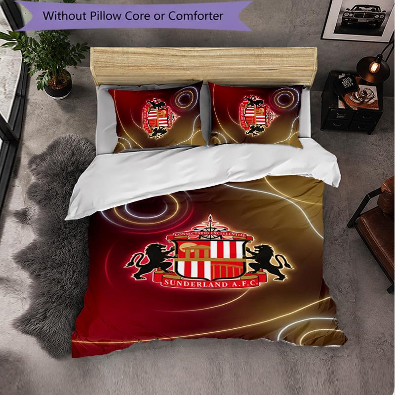 Sunderland Football 3 Piece Bedding Set Soft Duvet Cover Set with Pillowcases Printed Bedroom Decor Set for Home