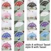 Portable Vintage Style Silk Hand Fan Floral Pattern Decorative Folding Fan with Tassel Handmade Handheld Fan Wedding Party