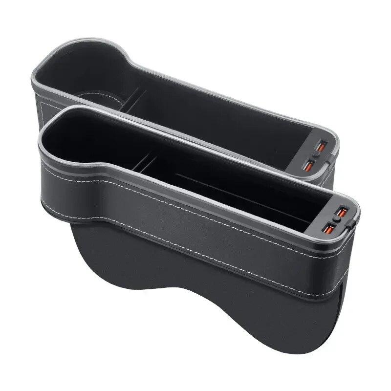 Car Crevice Storage Box with 2 USB Charger Colorful LED Seat Gap Slit Pocket Seat Organizer Card Phone Bottle Cups Holder