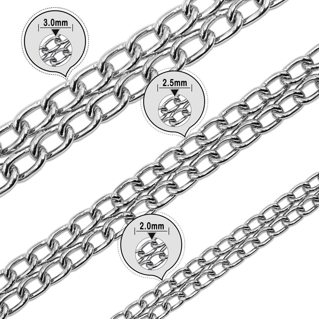 Silver Dog Choker Collar,2 Rows Stainless Steel Dog Chain Cuban Link Metal Martingale Collar Heavy Duty Training Choke Collar for Small Medium Large