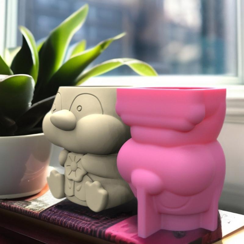 Penguin Succulent Flower Silicone Mold Concrete Candlestick Resin Mould Succulent Planter Craft Casting Tool