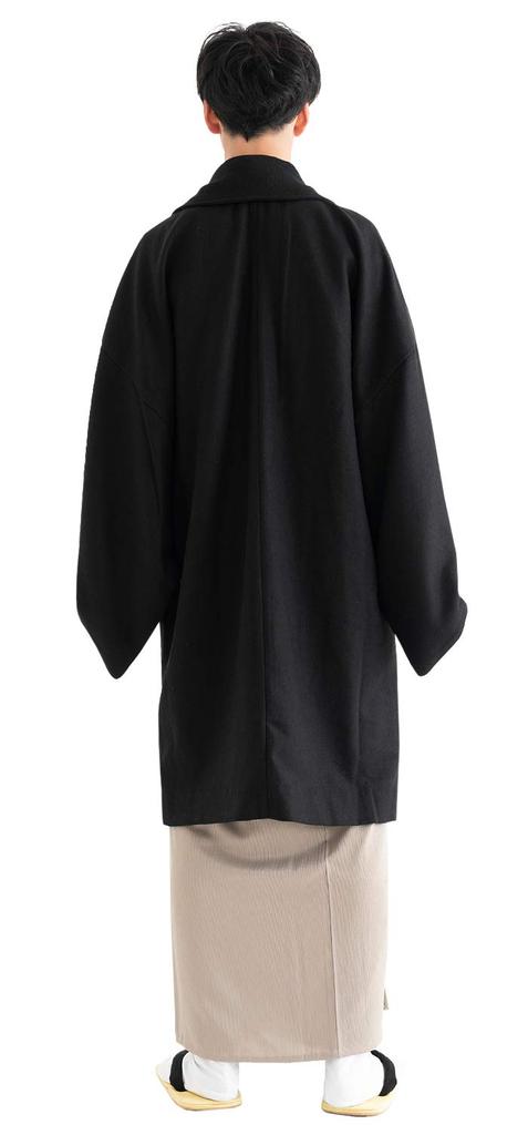 Japanese Style Coat with Square Kimono Wool [KYOETSU] [Kyoetsu] Sleeves, Coat, Blend, Men's (L, Black)