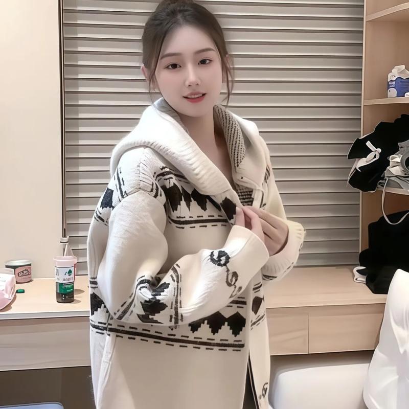 Ленивый Стиль Ретро Толстовка с Капюшоном Пальто Осень Зима Новое Корейское На молнии Утолщенный Вязаный Кардиган для Женщин