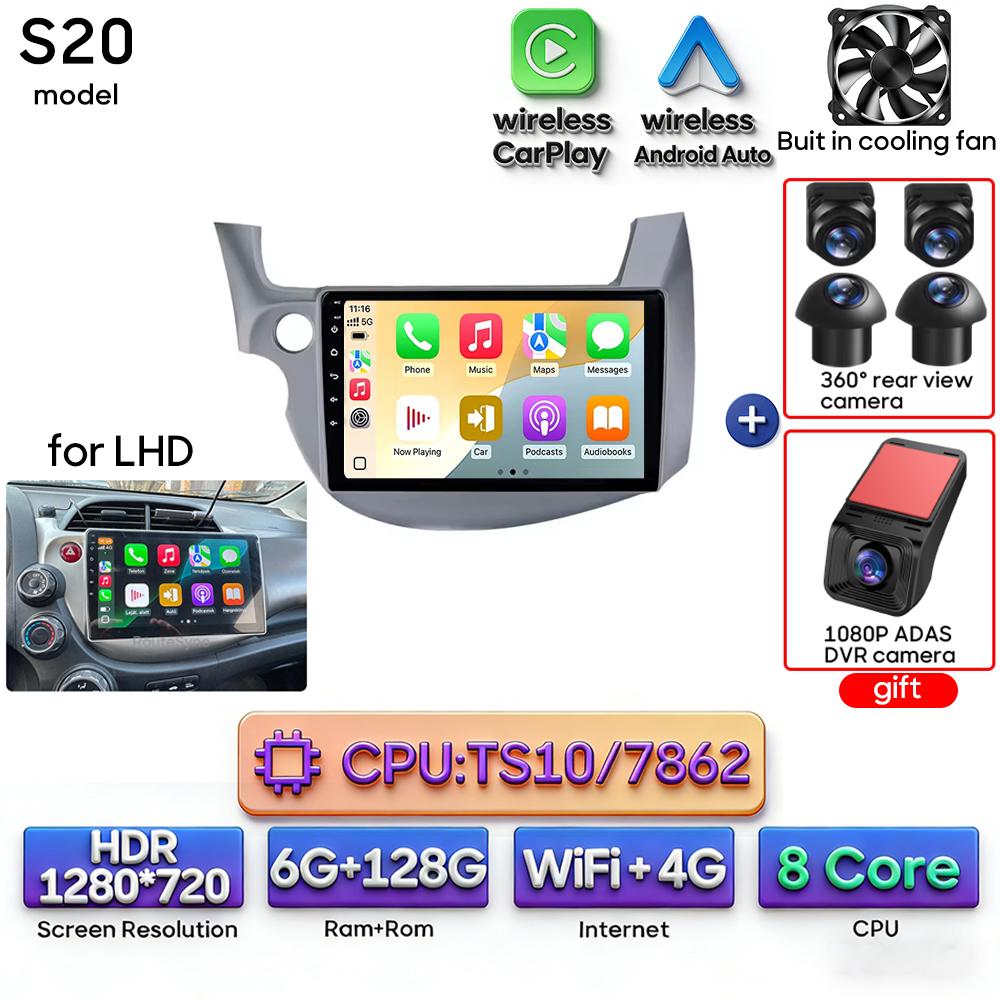 Android 16 pour Honda Jazz 2 GG 2008 - 2014 Fit 2 GE GP GE 2007 - 2014 Autoradio Lecteur multimédia vidéo GPS Navigation CarPlay