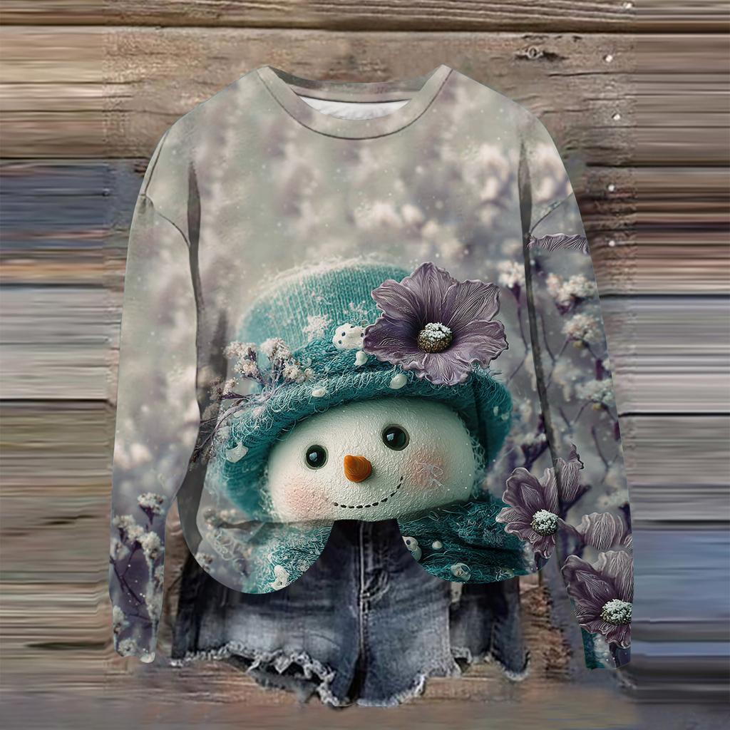 Women's Fashion Printed Long Sleeve Loose Round Neck Sweatshirt Top Fall