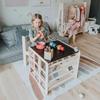 GINGER HOME Ensemble Montessori 2 en 1 Table Enfant avec Chaise et Cube d’Escalade, Bois Naturel, 57x50x55 cm