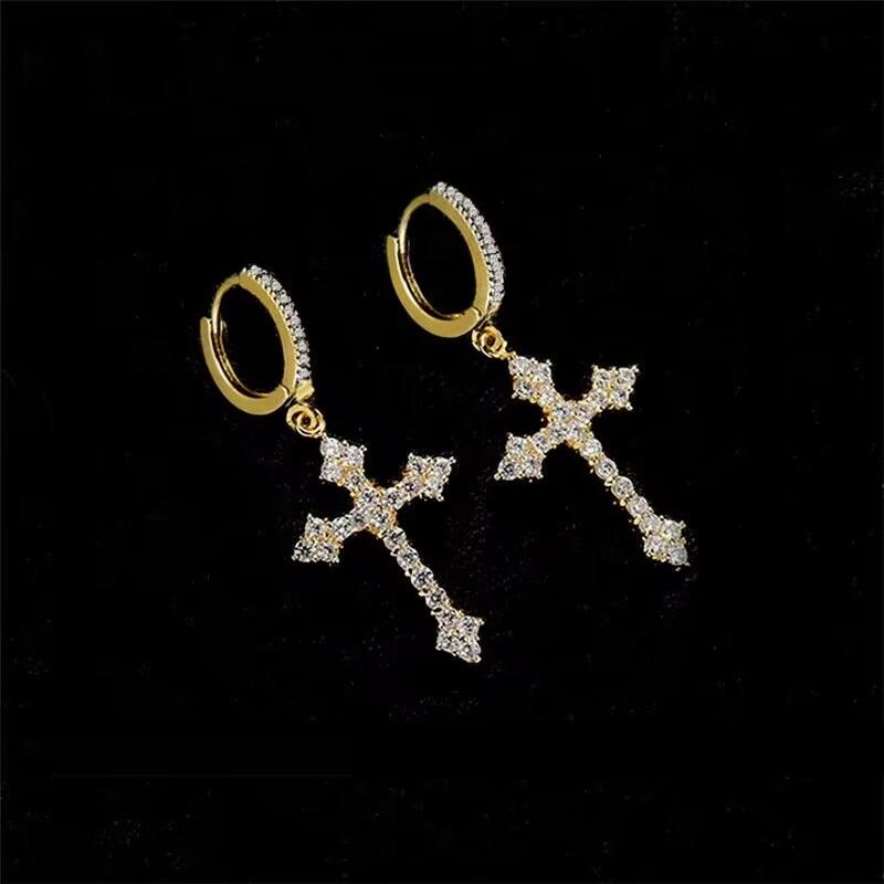 Простые стильные серьги-кольца с каплями креста, блестящие, с фианитами, высокого качества, для женщин и мужчин, индивидуальные аксессуары, унисекс, мода