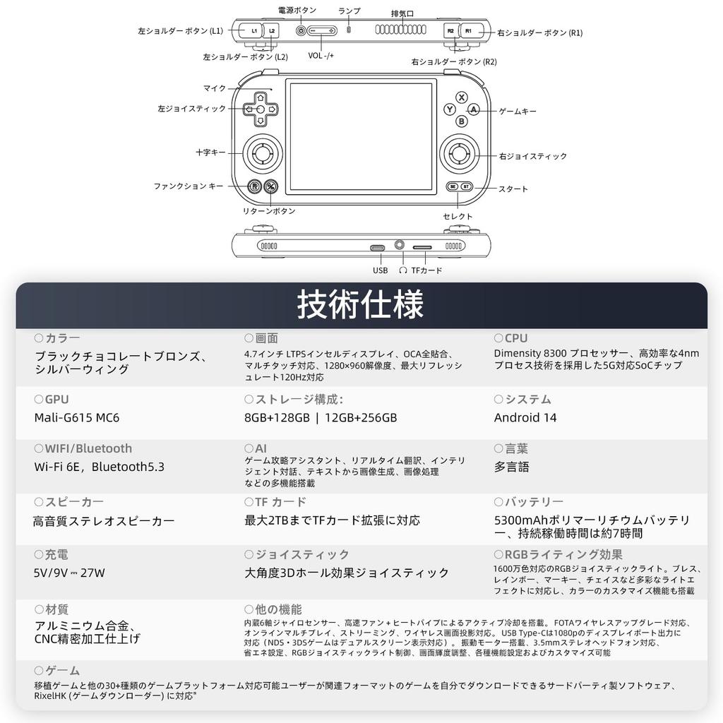 ANBERNIC RG477M Dimensity 8300 Android 14 System Touch Handheld Game Console with Hole RGB 5300mAh Silver Copper 4.7-inch WiFi/Bluetooth, Joystick,