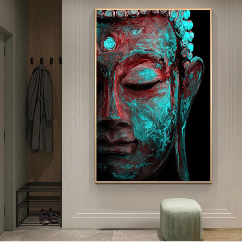 Абстрактные статуи Будды, холст, постеры и принты, современный буддийский куадрос, домашний декор, настенные художественные картины для гостиной, без рамки