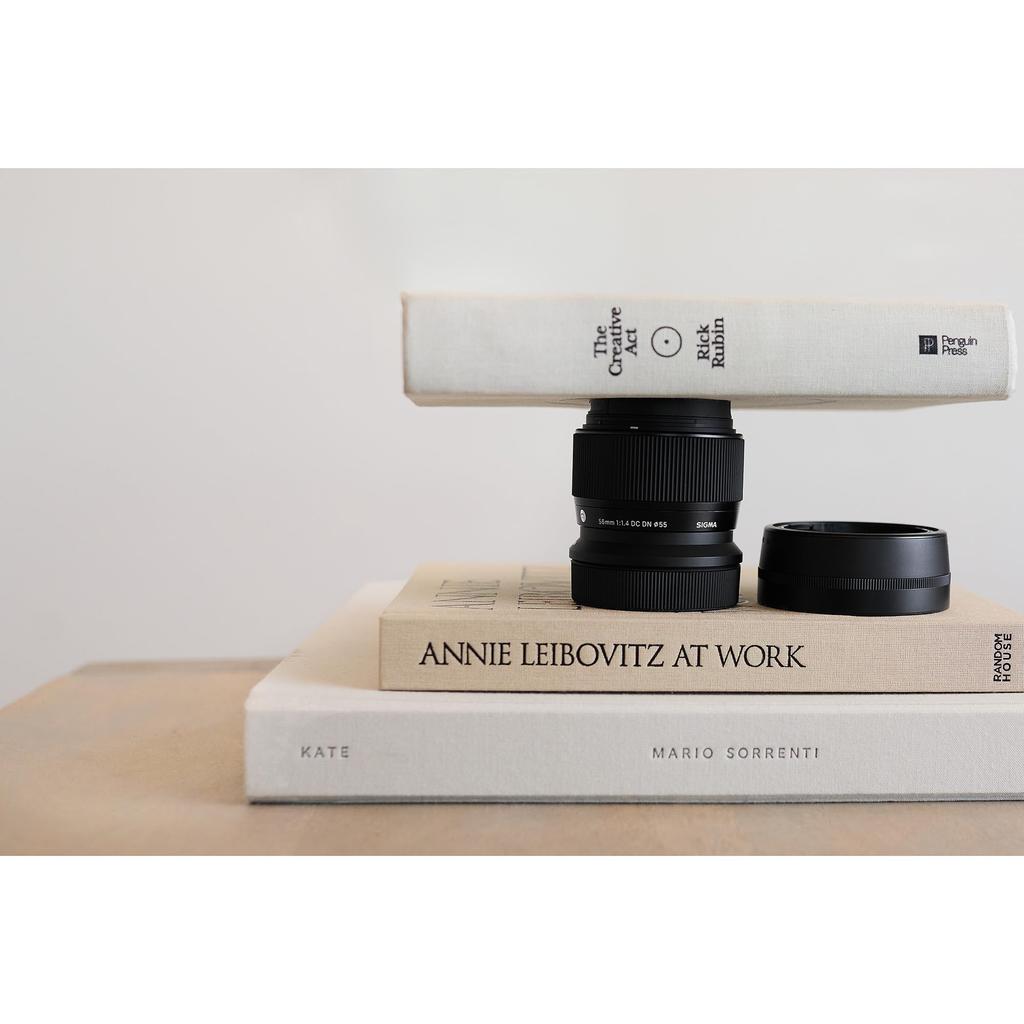 Sigma 56mm DC DN lens for Canon RF fixed focal mirrorless F1.4 mount, length, telephoto, APS-C camera, Contemporary.
