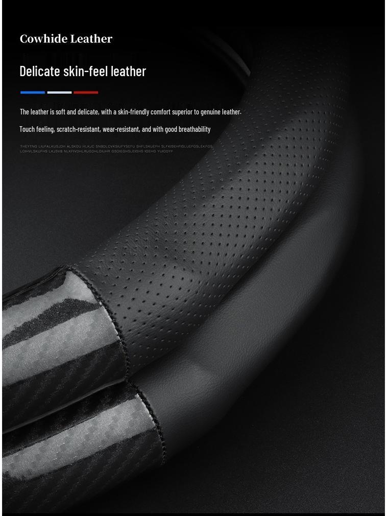 Roewe i5 (19-21) Steering Wheel Cover - Genuine Leather Suede, Four Seasons, Universal Fit, Carbon Fiber