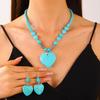 Vintage Turquoise Patchwork Necklace & Heart Earrings Bohemian Jewelry Set
