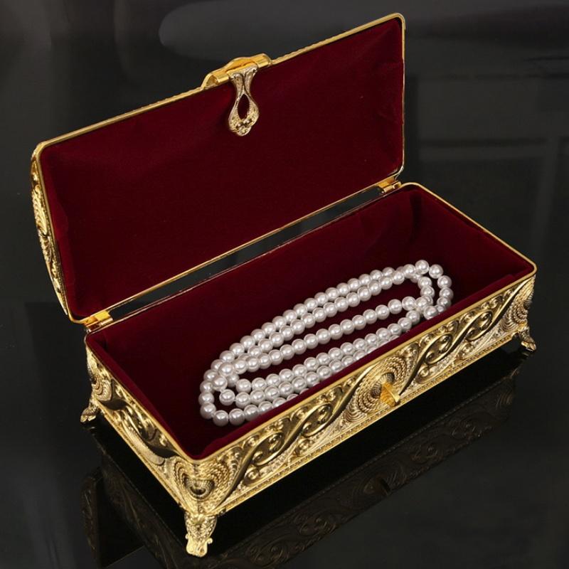 Коробка для хранения украшений большого размера, Органайзер, Европейский стиль, Прямоугольная, Эмалированная, Золотой сплав, Банка для хранения колец, Настольный дисплей