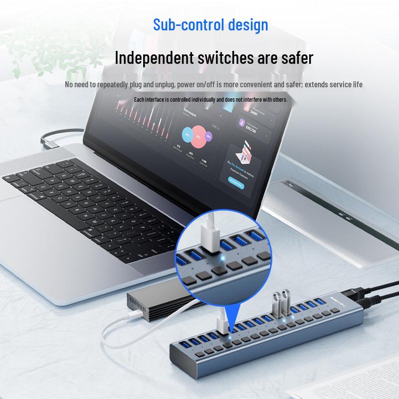 Akasis USB-докинг-станция и многопортовый удлинитель для зарядки ноутбука, телефона и настольного компьютера.