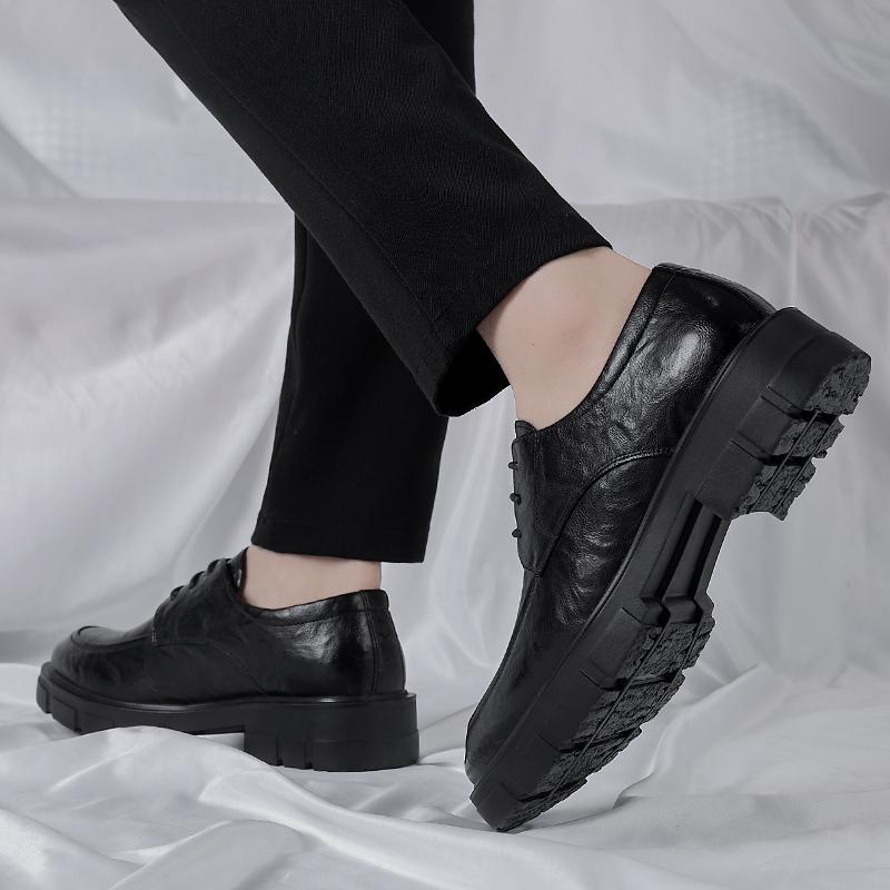 Мужские повседневные кожаные туфли на толстой подошве в британском стиле со средним каблуком Мужские оксфордские туфли Кожаные туфли Туфли на шнуровке Черные туфли