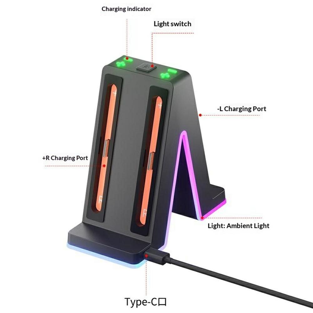HBS-2849 4 in 1 Charging Station for Nintendo Switch 2 Joy-Pad Charging Dock with RGB Lighting / Magnetic Attachment / Indicator Lights