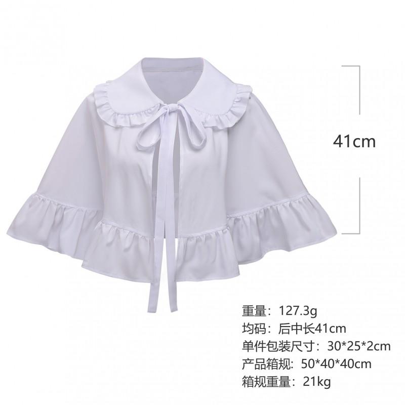 Womens Sweet Lolita Capelet With Bow Collar Ruffle Trim French Vintage Style Lightweight Outerwear