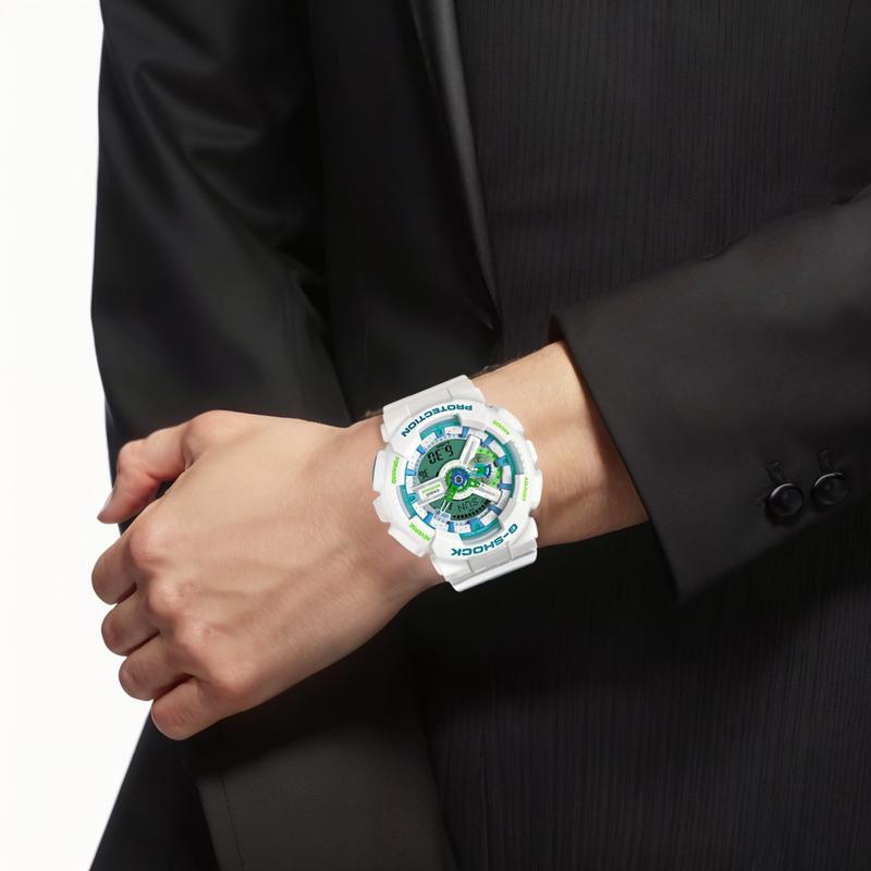 Casio Серия G-SHOCK с двойным дисплеем (ЖК/стрелочным) классическая серия классический циферблат с двойным дисплеем электронный механизм ремешок из смолы японский GA-110WG-7A