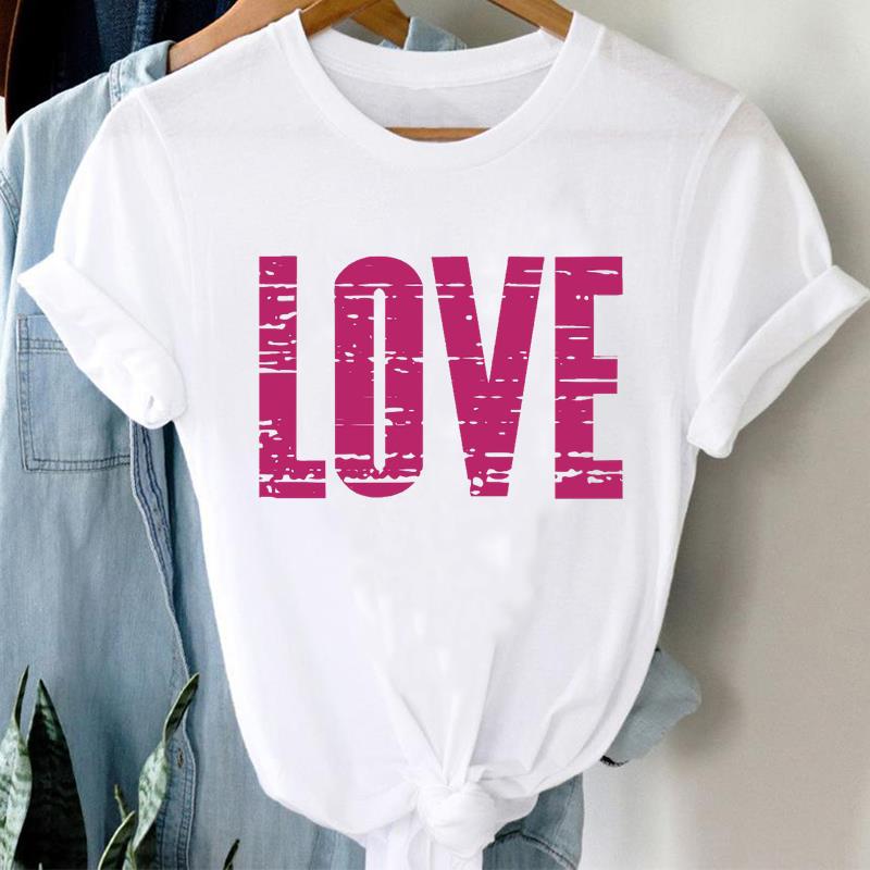 (Asian Size) Women Love Style Cute Trend Cute Print Lady Short Sleeve Tee Top Clothing Casual Fashion Tshirt Female Graphic T-shirt