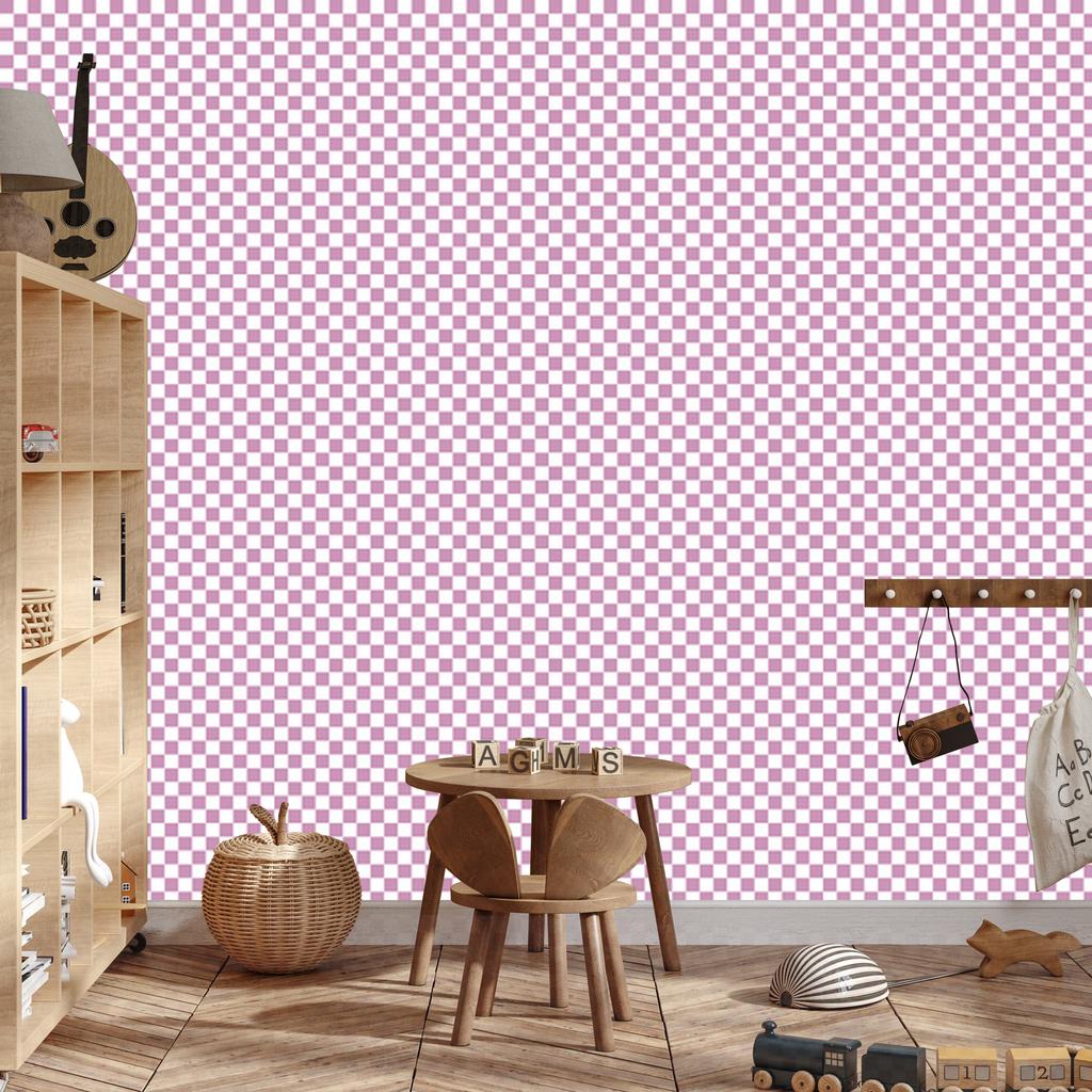 Checkerboard Wallpaper White and Powder Pink for Living Room and Bedroom 50x1000
