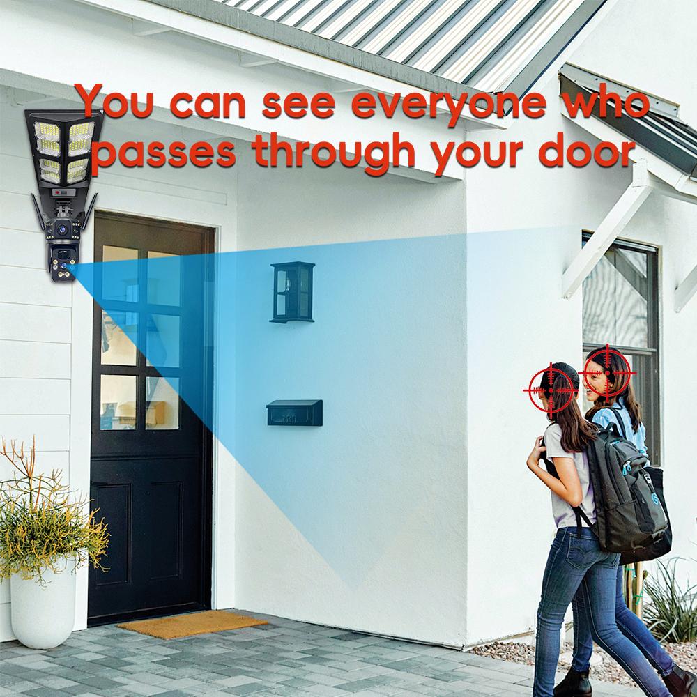 Multi-functional Solar Street Light with PIR Sensor Dual-lens Monitoring, Intelligent Lighting, Wireless WIFI/4G Camera