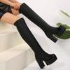 Europe, America, Autumn and Winter New Thick Heels Over the Knee High Elastic Boots Women's Color Matching Sexy Dark Large Size Women's Boots