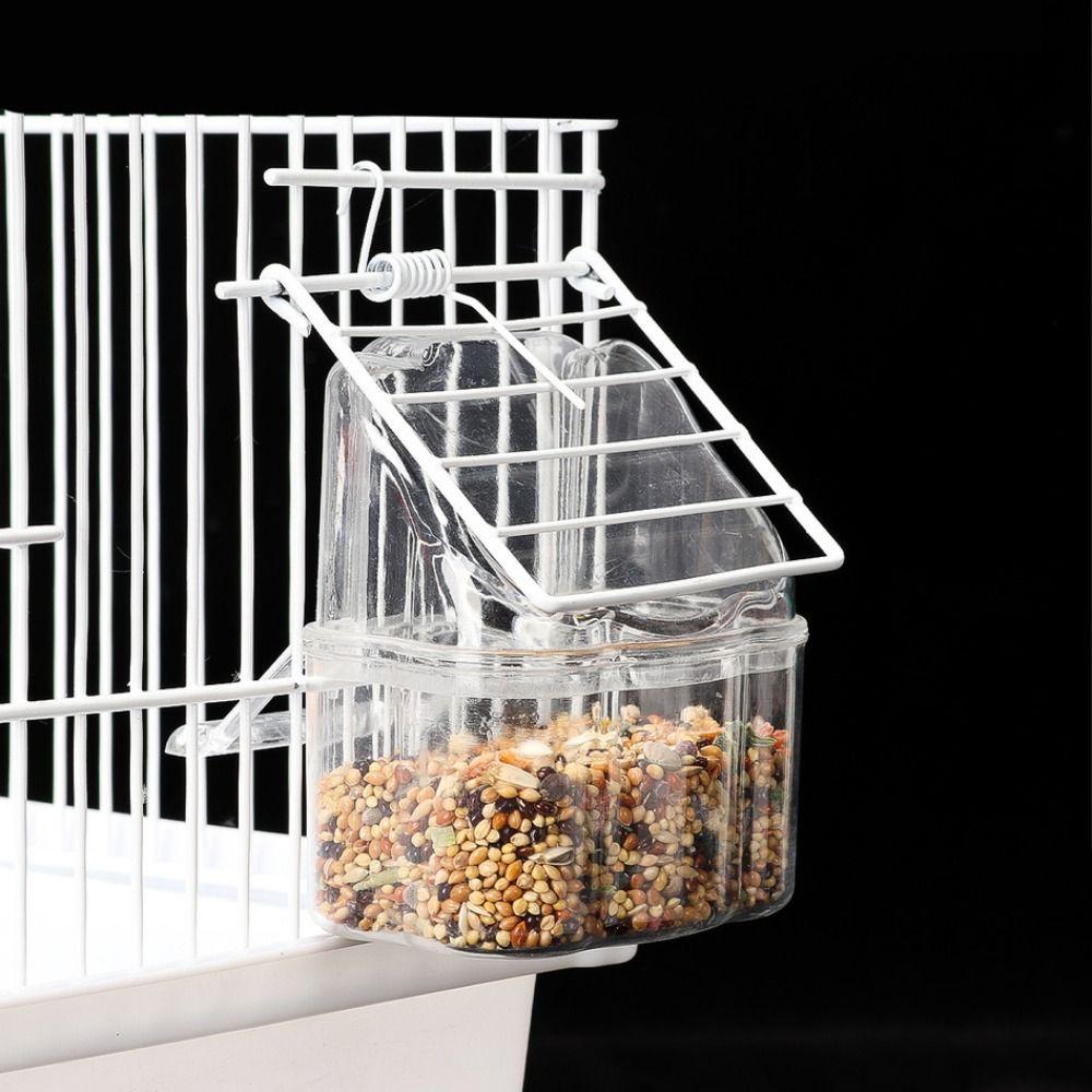 Anti Spill Hanging Food Bowl Clear Plastic Parakeet Feeder Compact Bird Cage Feeder Cup Bird Cage