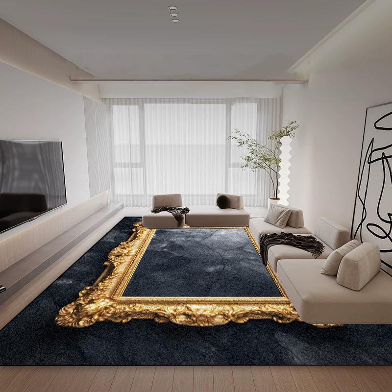 Living Room Light Luxury Carpet Black Gold Decoration Nordic Style Sofa Area Rugs 200x300cm Bedroom Lounge Non-slip Floor Mat