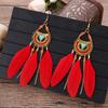 1 Pair Hook Earrings Bohemia Style Ethnic Synthetic Feather Exquisite Lady Boho Dangle Earrings