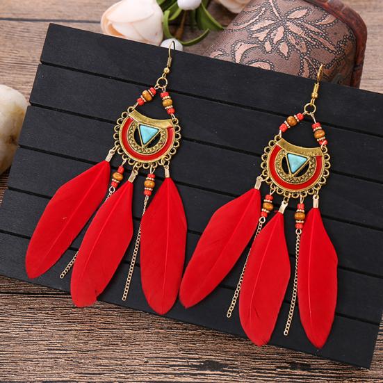 1 Pair Hook Earrings Bohemia Style Ethnic Synthetic Feather Exquisite Lady Boho Dangle Earrings