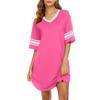 Women's Nightgown Cotton Sleep Shirt V Neck Short Sleeve Loose Comfy Pajama Sleepwear