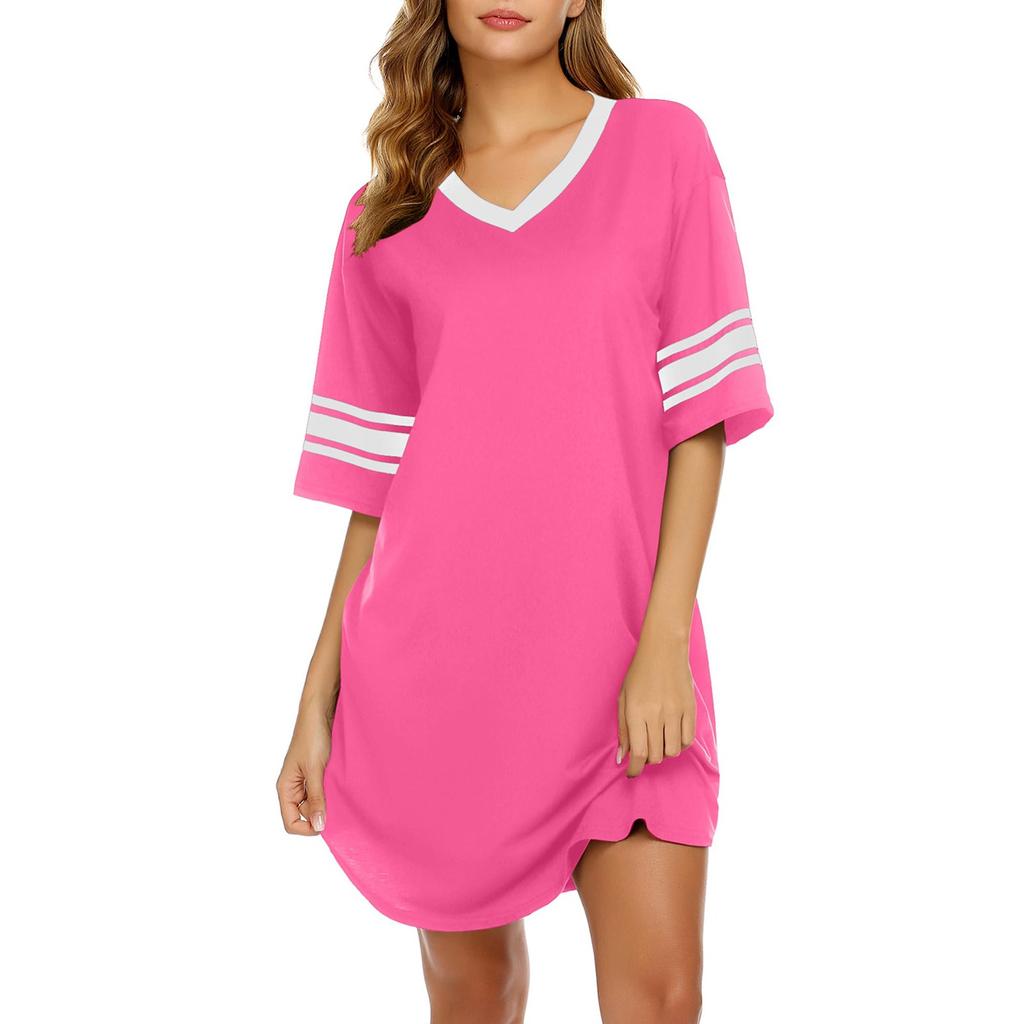Women's Nightgown Cotton Sleep Shirt V Neck Short Sleeve Loose Comfy Pajama Sleepwear