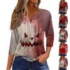 Women's Fashion Casual Three-quarter Sleeve Halloween Letters, Ghost Face Print Top