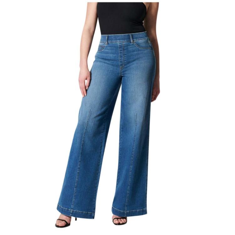 Seamed Front Wide Leg High Waist Baggy Jeans for Women Stylish Stretch Fit Straight Leg Vintage Indigo Lounge Pants