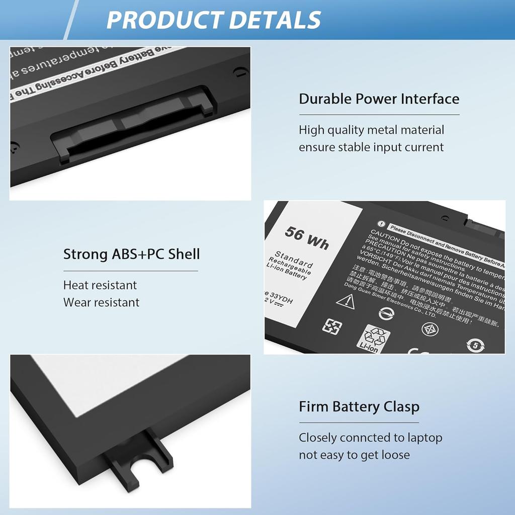 56WH 33YDH Laptop Battery for Dell Inspiron 17 7000 7773 7778 7779 7786 G3 15 3579 3779 15 7577 G5 5587 G7 7588 Latitude 13 3380 14 3490 15 3590 3580
