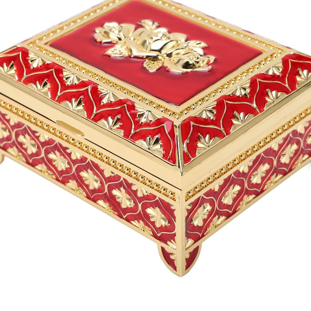 Red Jewelry Storage Box Velvet Lining Trinket Storage Box Retro Quadrate Jewelry Box For Home
