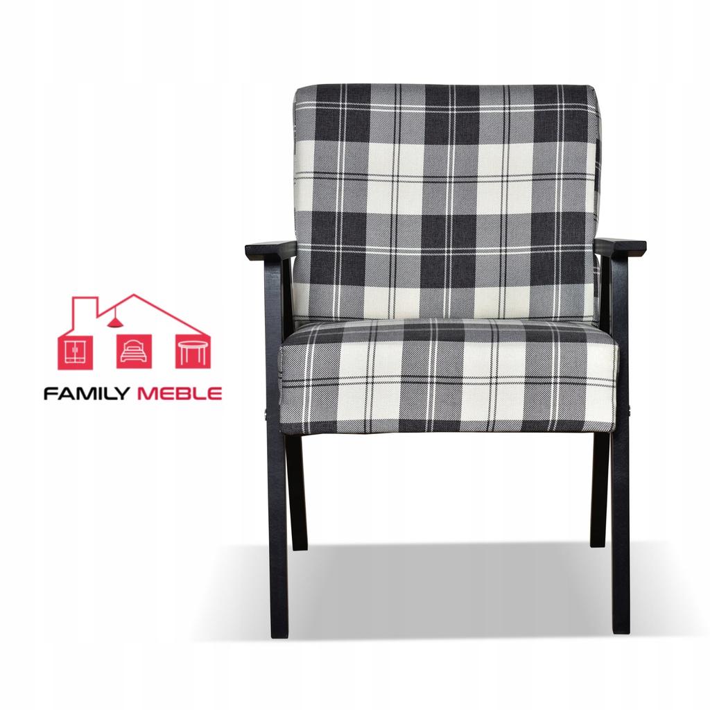 Fotel PRL zestaw retro vintage SOLER Family Meble krata granatowo - biała