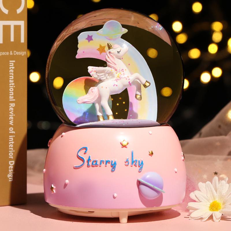 Dreamy Unicorn Crystal Ball Luminous Music Box - Snowflake Gift for Best Friend, Creative Qixi Present
