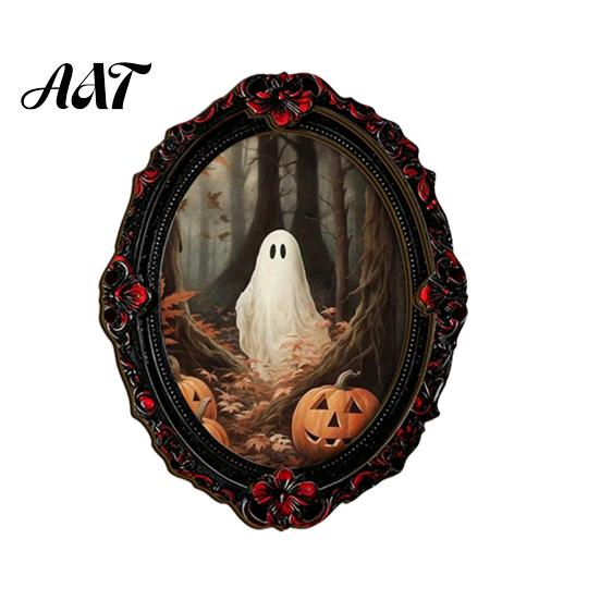 Halloween Refrigerator Magnets Wooden Magnets, Vintage Gothic Oval Frame Fridge with Witch Niche Holiday Souvenir Gifts Ghost Castle Art, Waterproof