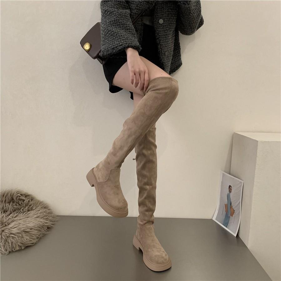 Knee Boots Women's Boots Thick-soled High Boots Spring and Summer New Thin Boots French Suede Elastic Boots Long Boots