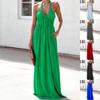 Women's Maxi Dress Summer Deep V-Neck Lace-up Halter Backless Beach Party Dress