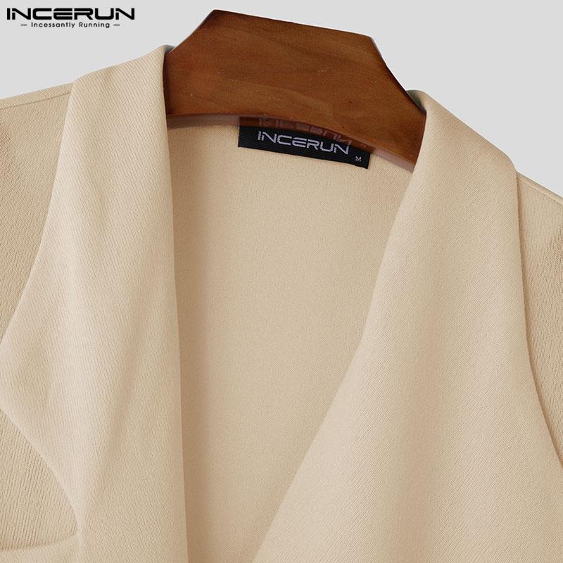 INCERUN Мужские весенние свободные топы с длинным рукавом и перекрестными лацканами