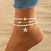 Summer Bohemian Triple Layered Ankle Chain Fashion Starfish Shell Pendant Handmade Seed Beads Women's Beach Party Foot Zircon