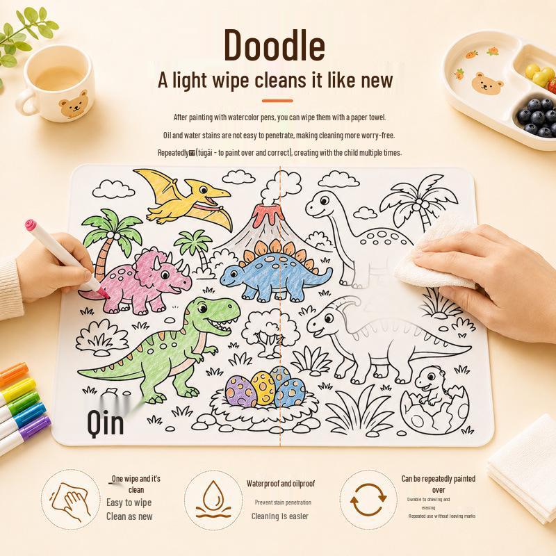 Kids' Washable Silicone Doodle & Coloring Mat for Dining Tables