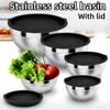 1 шт. Миски для смешивания салатов из нержавеющей стали, нескользящие, толстые, для взбивания яиц, емкость для теста с крышкой, контейнер для фруктов и продуктов, кухонные инструменты для приготовления пищи