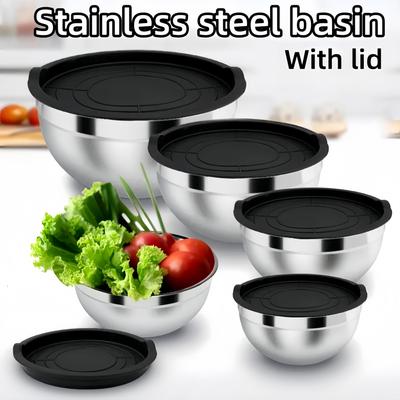 1 шт. Миски для смешивания салатов из нержавеющей стали, нескользящие, толстые, для взбивания яиц, емкость для теста с крышкой, контейнер для фруктов и продуктов, кухонные инструменты для приготовления пищи