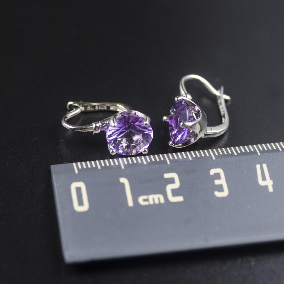 New 925 Sterling Silver Natural Amethyst Jewelry Sets English Clasp Earrings Ring 10.0mm Gemstone for Women
