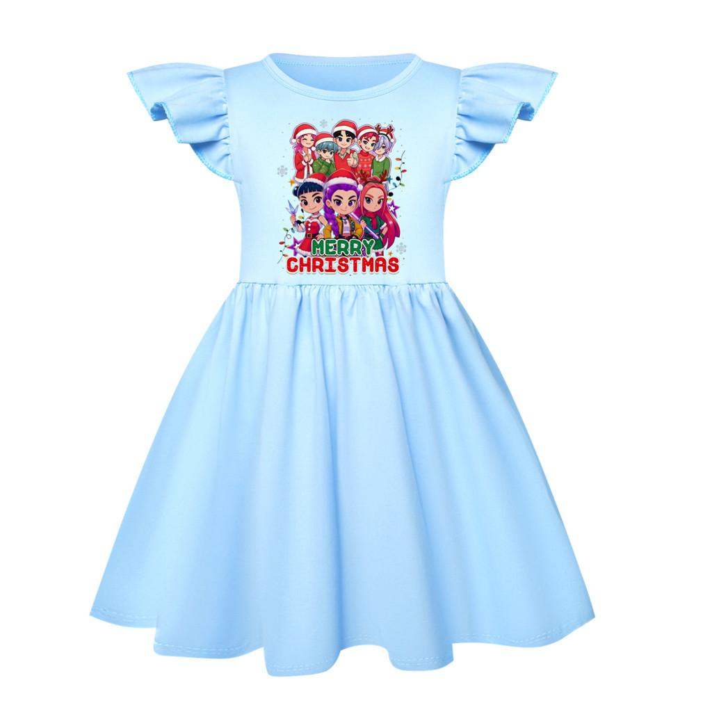5099 Детское Рождественское Новогоднее Платье для Девочек Мира Зои Руми С Принтом, С Рюшами, С Короткими Рукавами, Повседневное