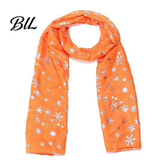 Lightweight Winter Layering Glitter Sparkly Foil Snowflake Print Scarf for Women, Christmas Warm Fashionable Neckwear Theme Shawl Wrap, Fall