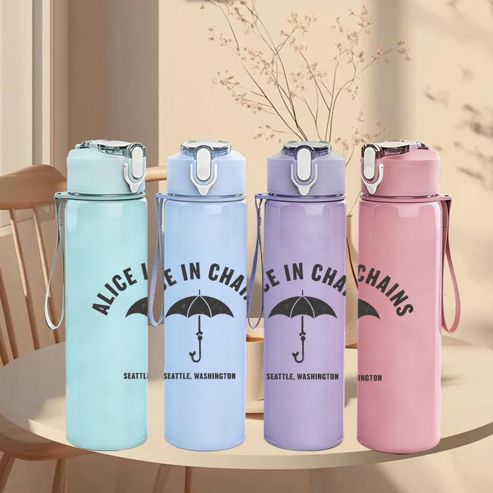 1PC Alice in chains umbrella faded print 750ml colorful plastic sports water bottle leakproof pop up lid with straw for outdoor work home use